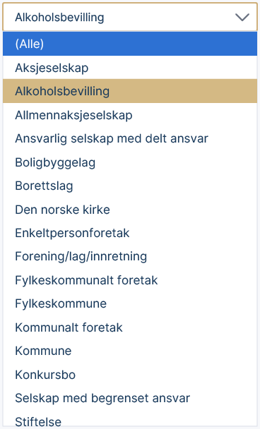 Valg i filterverkt&oslash;yet i Vestex CRM